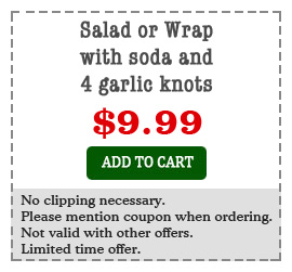Salad or Wrap with soda and 4 Garlic Knots